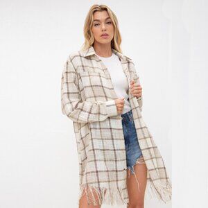 Bohemian shirt cardigan -Casual plaid long cardigan